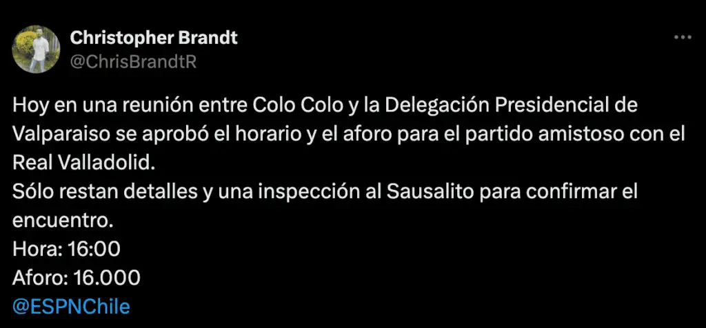 Colo Colo vs Real Valladolid tiene estadio, el Sausalito de Viña del Mar. Créditos: X @ChrisBrandtR