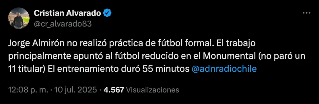 Informan que la práctica de Colo-Colo durante este jueves sólo duró 55 minutos.