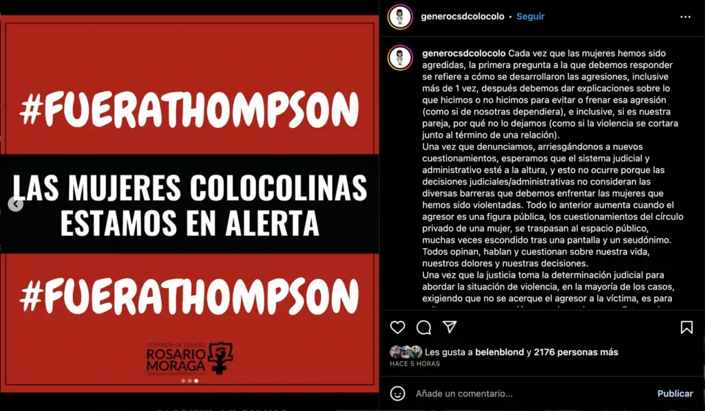 Captura de pantalla de publicación de la Comisión de Género del CSD.