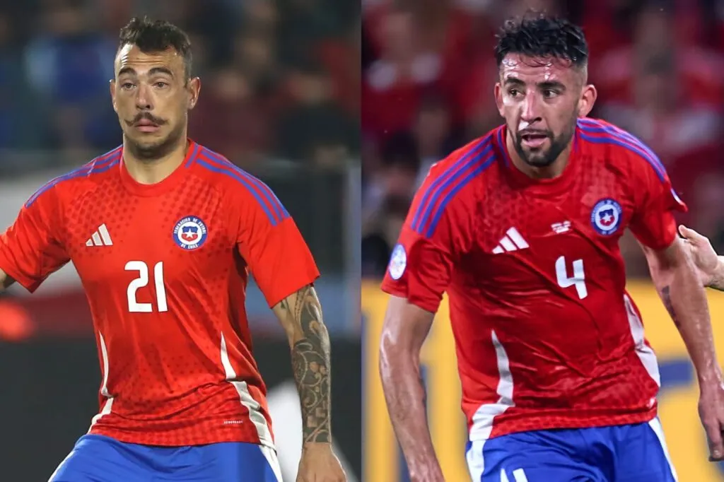 Matías Catalán y Mauricio Isla con camiseta de la Selección Chilena.