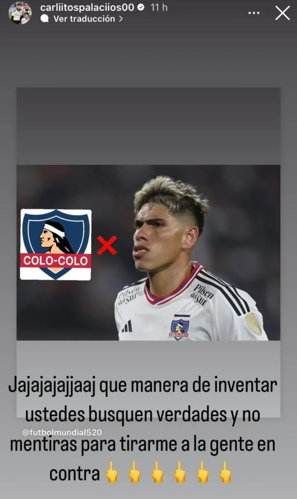 Publicación Carlos Palacios en sus historias de Instagram