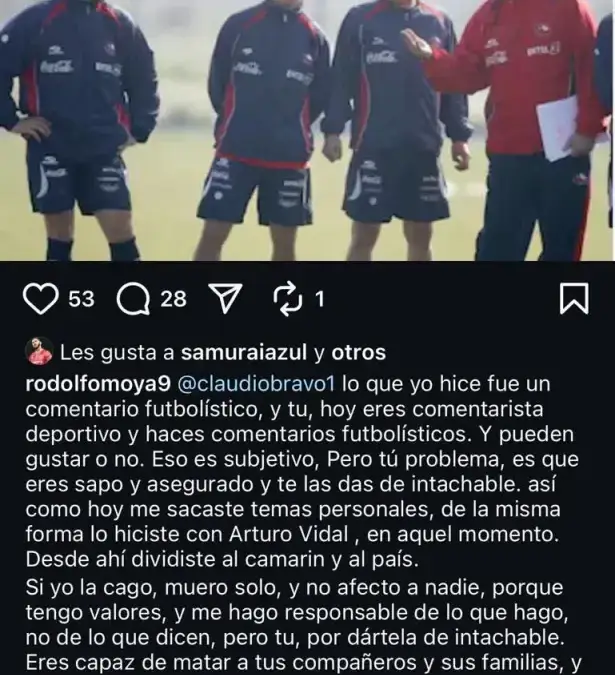 Publicación de Rodolfo Moya contra Claudio Bravo.