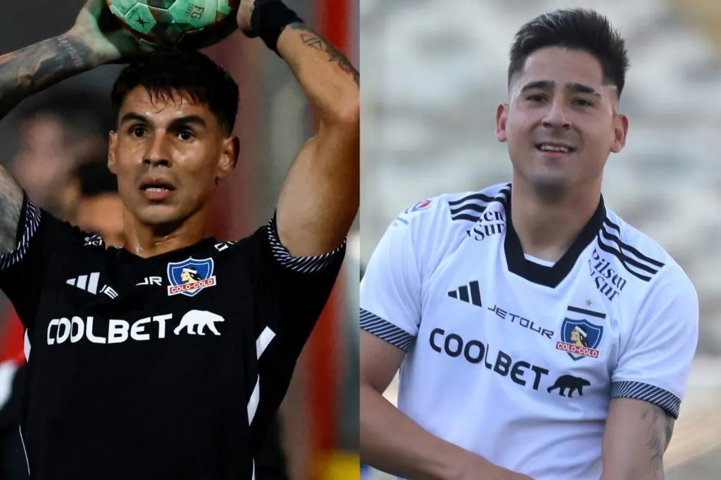 Primer plano a Erick Wiemberg y Guillermo Paiva con camiseta de Colo-Colo.