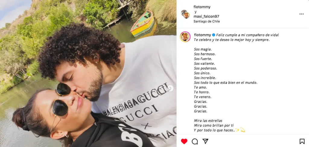 Publicación Florencia Pouso por el cumpleaños de Maximiliano Falcón.
