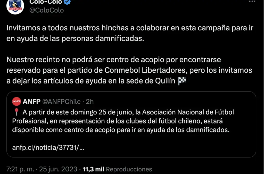 Captura de pantalla sobre tweet de Colo-Colo.