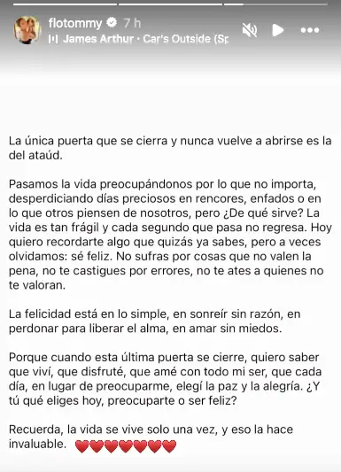 El mensaje de Florencia Pouso en Instagram.