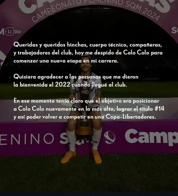 Pantallazo publicación de despedida de Fernanda Ramírez.