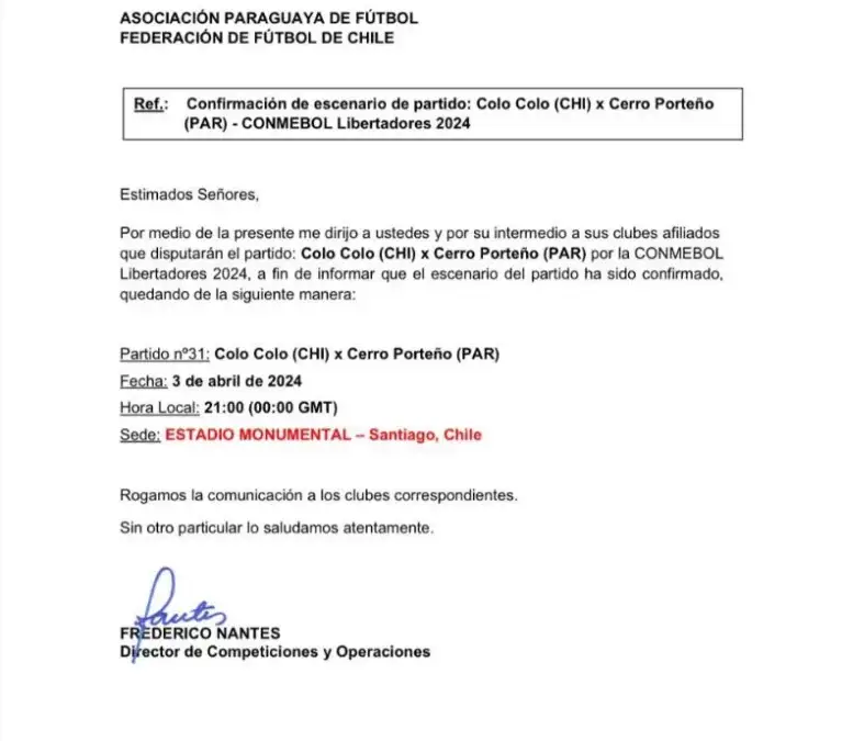 Informe de la Conmebol sobre el Estadio Monumental.