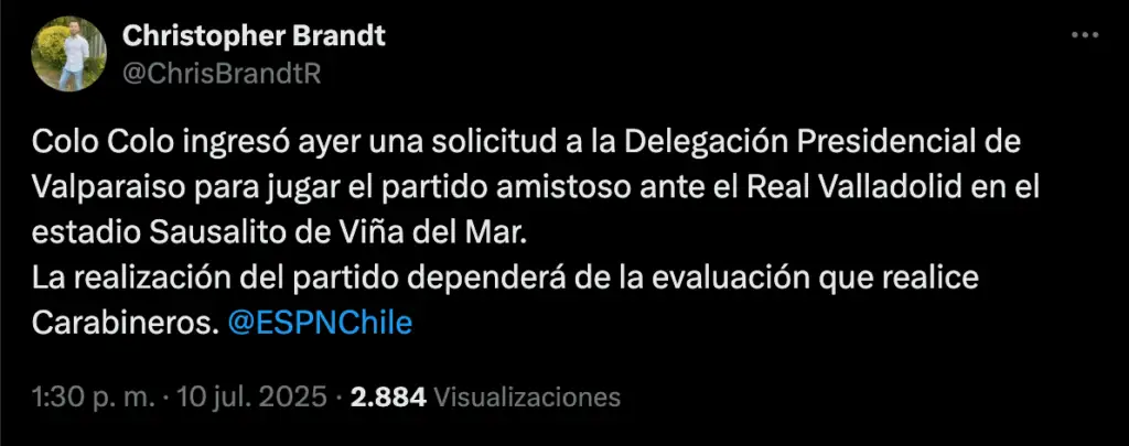 Colo-Colo ingresó una solicitud para jugar ante Real Valladolid en el Estadio Sausalito de Viña del Mar.