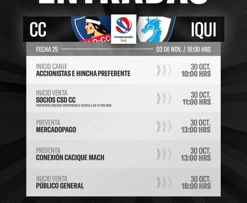 Venta de entradas Colo-Colo vs Deportes Iquique comenzará este miércoles 30 de octubre.