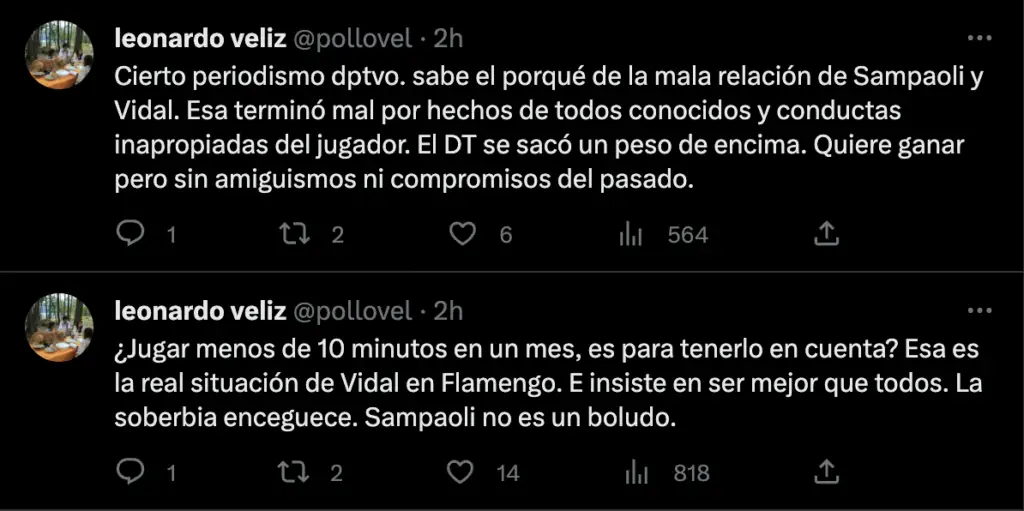 Captura de pantalla tweets de Leonardo Véliz.