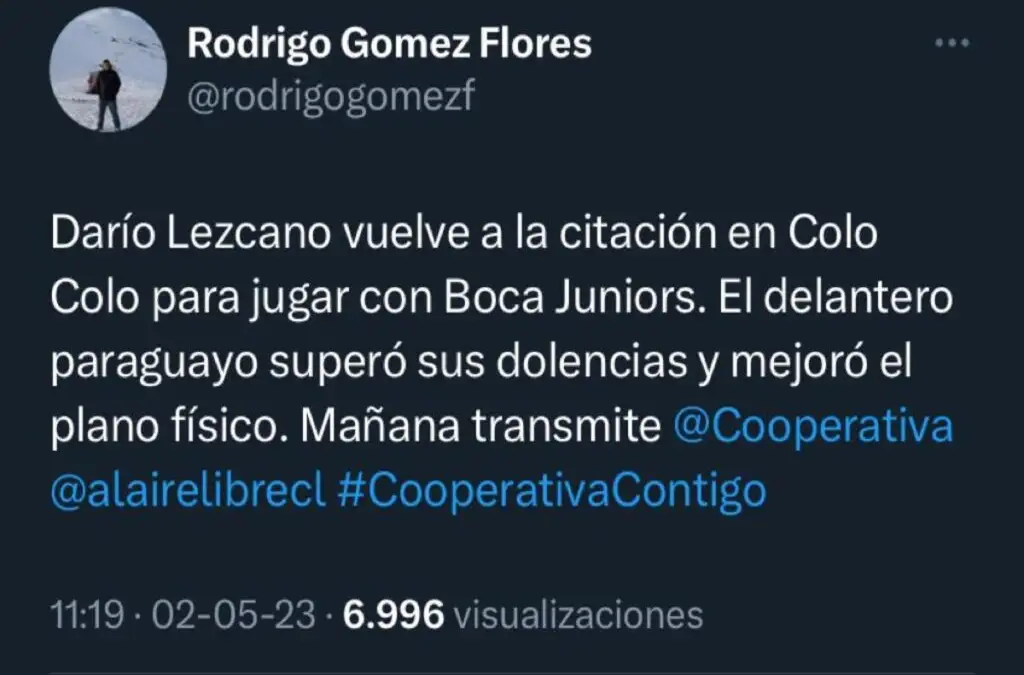 Darío Lezcano volverá a la convocatoria de Colo-Colo ante Boca Juniors.