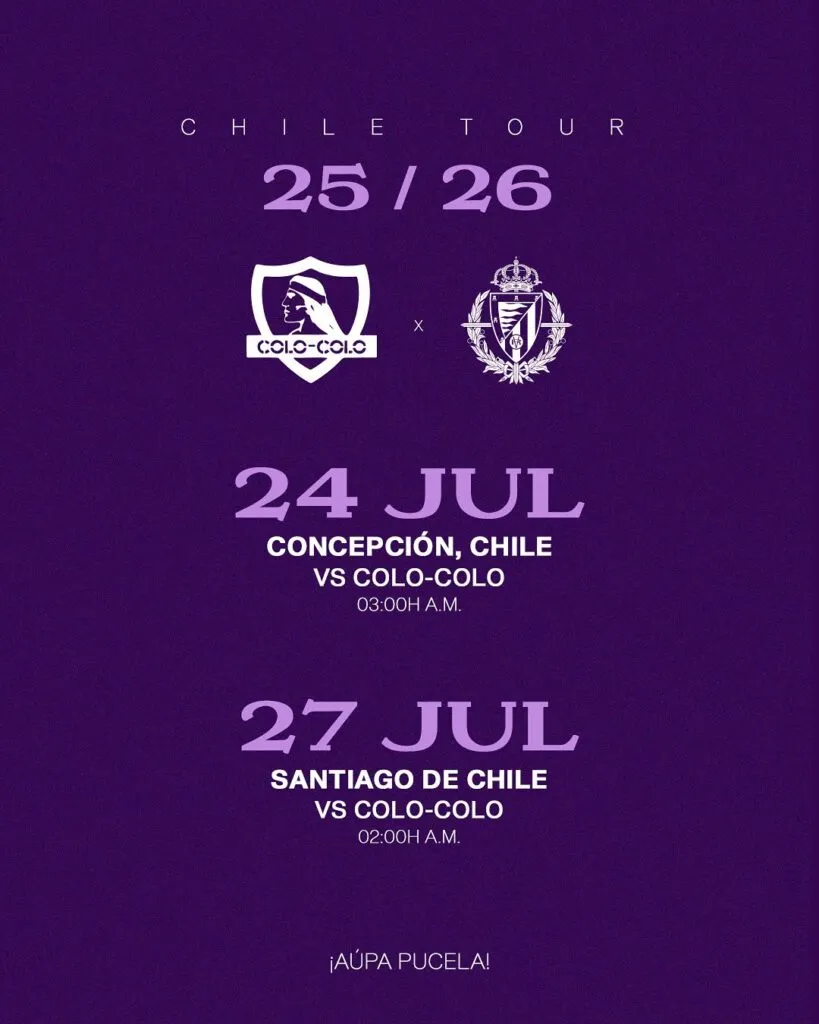 Anuncio amistosos Colo-Colo vs Real Valladolid con horario de España.