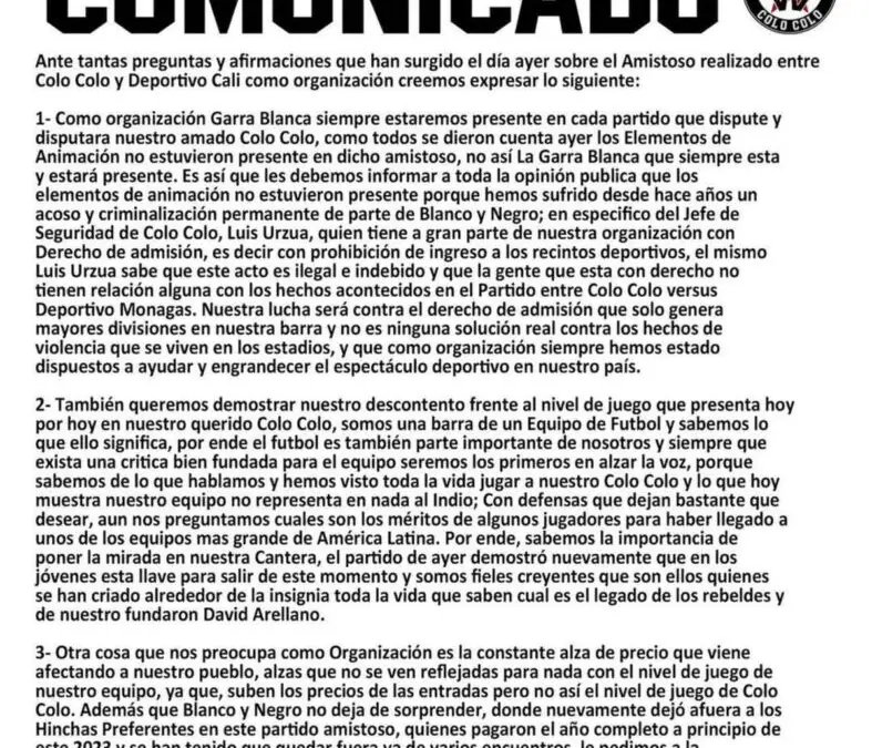 Créditos: Garra Blanca en Instagram.