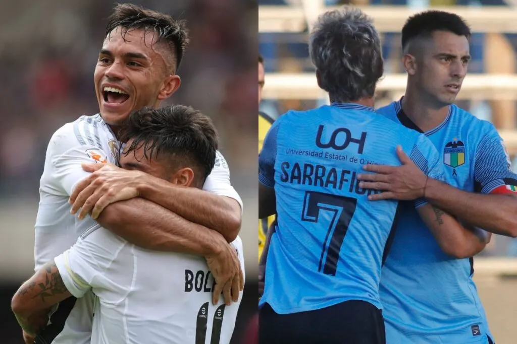 Planteles de Colo-Colo y O'Higgins celebrando goles en la  Liga de Primera.