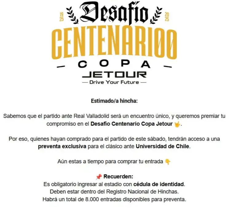 Colo-Colo hará una preventa exclusiva para quienes asistan al partido vs Real Valladolid.