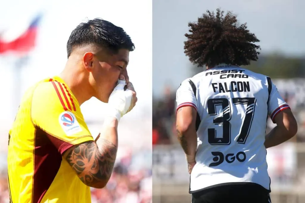 Brayan Cortés lamentándose por su expulsión y Maximiliano Falcón de espaldas.