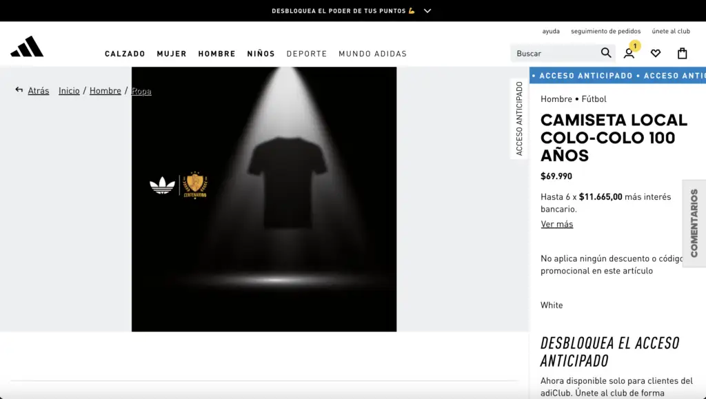 Adidas comenzó la preventa de la camiseta centenario de Colo-Colo.