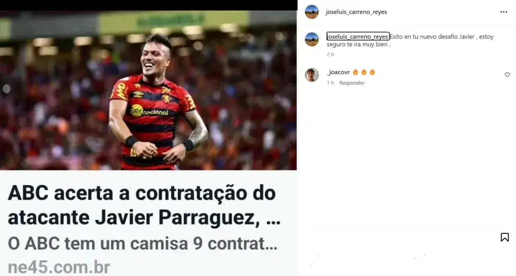 Pantallazo a una historia de Instagram de José Luis Carreño, representante de Javier Parraguez.