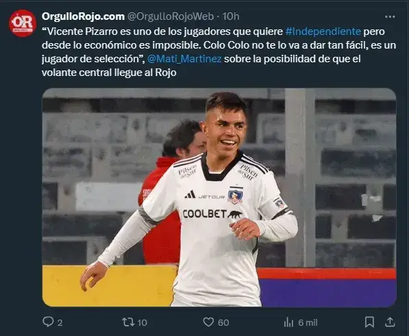 Vicente Pizarro interesa en Independiente de Avellaneda.