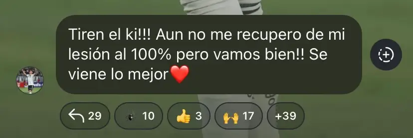 Mensaje de Cristián Zavala sobre su estado físico.