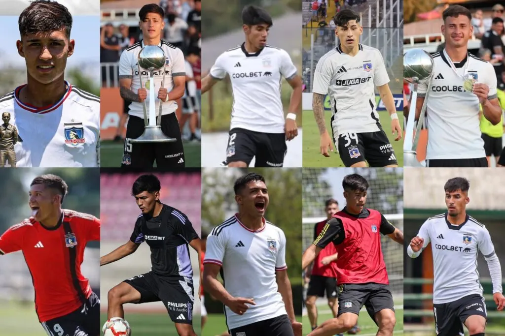 Los juveniles Benjamín Araya, Benjamín Pérez, Benjamín Castro, Víctor Campos, Javier Rojas, Jerall Astudillo, José Durán, Francisco Marchant, Matías Moya y Sebastián Vega con la camiseta de Colo-Colo.