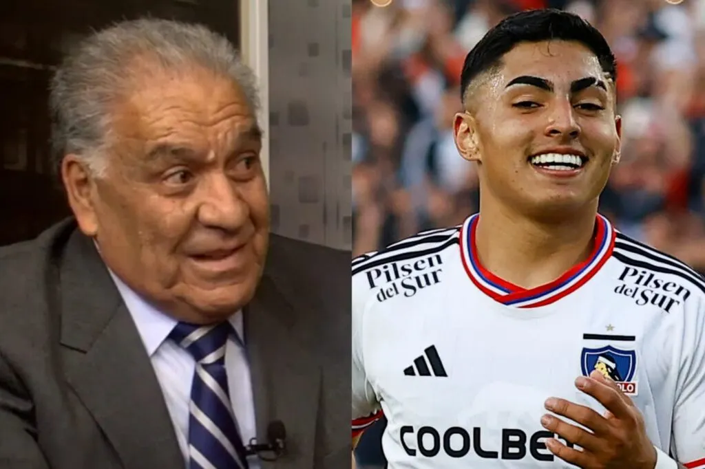 Primer plano a Reinaldo Sánchez con terno y Jordhy Thompson con camiseta de Colo-Colo.