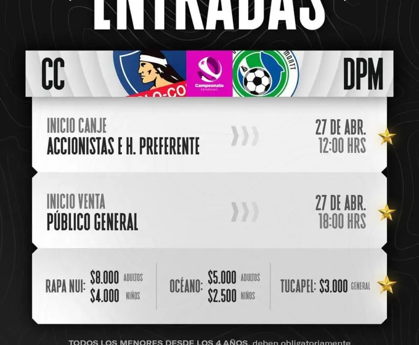 Valor de las entradas Colo-Colo vs Deportes Puerto Montt.