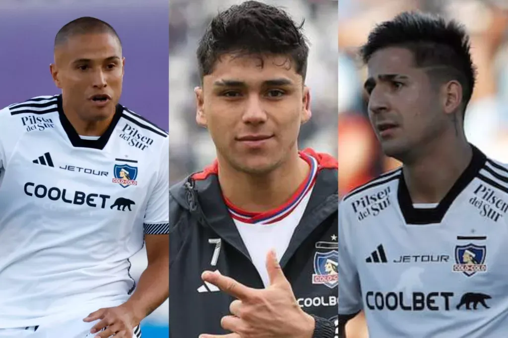 Leandro Benegas, Damián Pizarro y Guillermo Paiva con la indumentaria de Colo-Colo.
