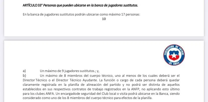 Bases de la Copa Chile sobre jugadores suplentes en cada partido.