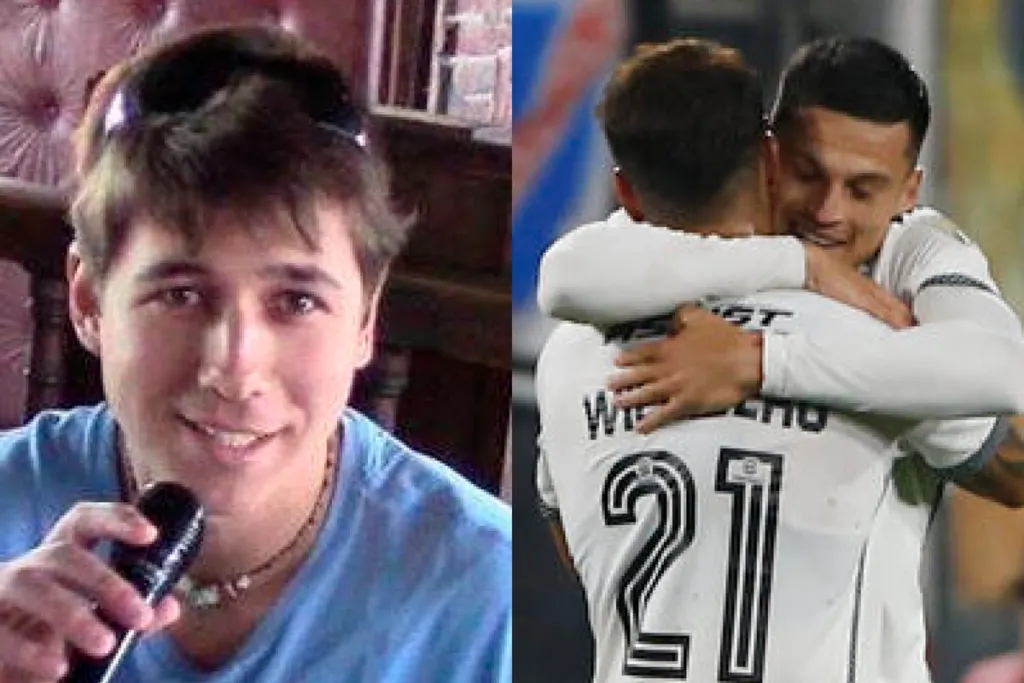 Primer plano al peruano Giorgio Armas, quien se proclama como el astrólogo de Jorge Almirón. Por su parte, a mano derecha aparece dos futbolistas de Colo-Colo abrazados.