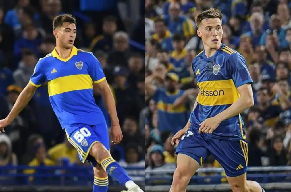 Aaron Anselmino y Jabes Saralegui jugando con Boca Juniors.