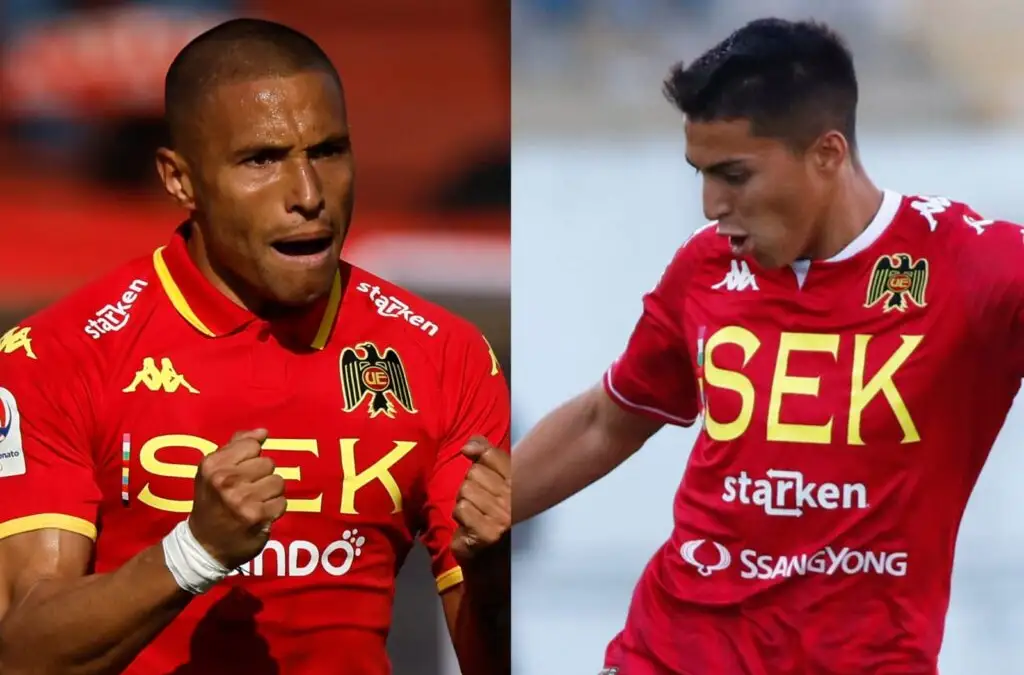 Jonathan Villgra y Leandro Benegas con la camiseta de Unión Española.