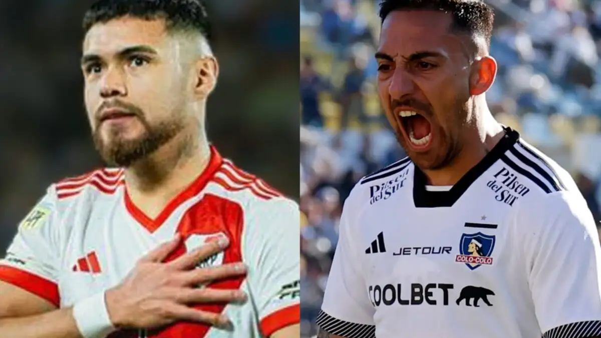 Paulo Díaz y Javier Correa con camiseta de River Plate y Colo-Colo.