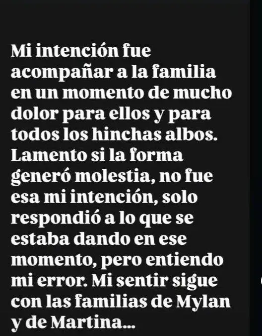 Mensaje de arrepentimiento de Alan Saldivia en Whatsapp.