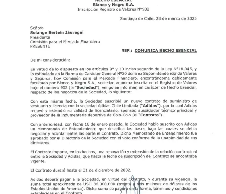 Adidas llegó a un acuerdo con Blanco y Negro por 32 millones de dólares.