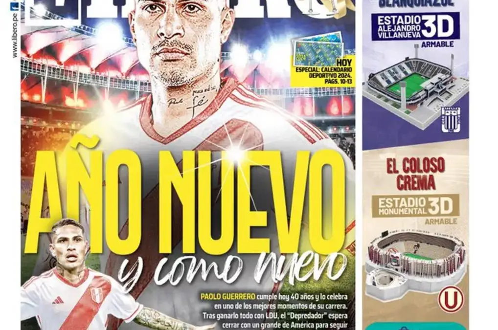 Paolo Guerrero fue portada en El Libero el pasado 1 de enero del 2024.