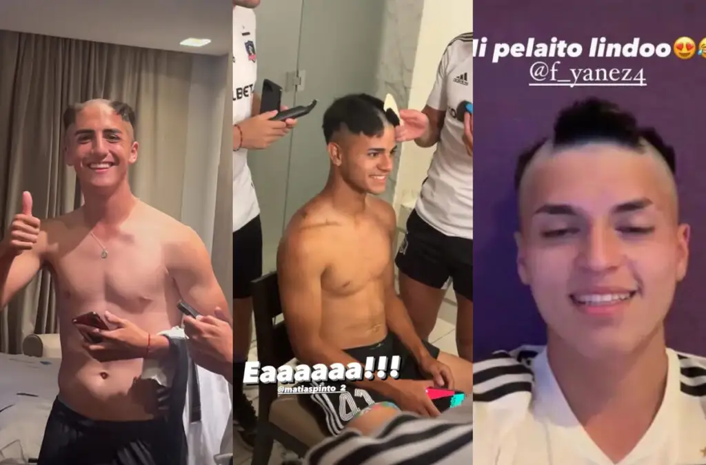 Diego Plaza, Matías Pinto y Felipe Yáñez mostrando sus nuevos cortes de pelo.