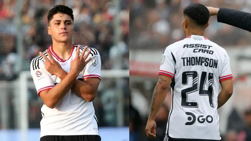 El festejo de Damián Pizarro haciendo alusión al número de camiseta que ocupa Jordhy Thompson.