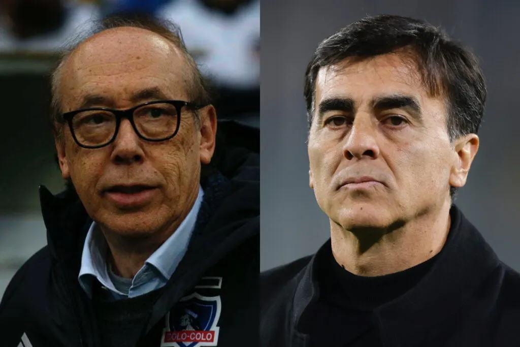 Alfredo Stöhwing con indumentaria de Colo-Colo. Gustavo Quinteros mirando seriamente.