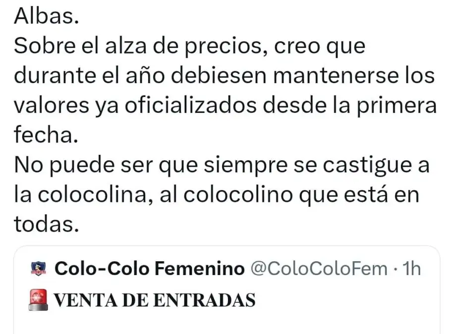 Edmundo Valladares hizo un llamado a Blanco y Negro para no subir el costo de las entradas para ver a Colo-Colo Femenino.