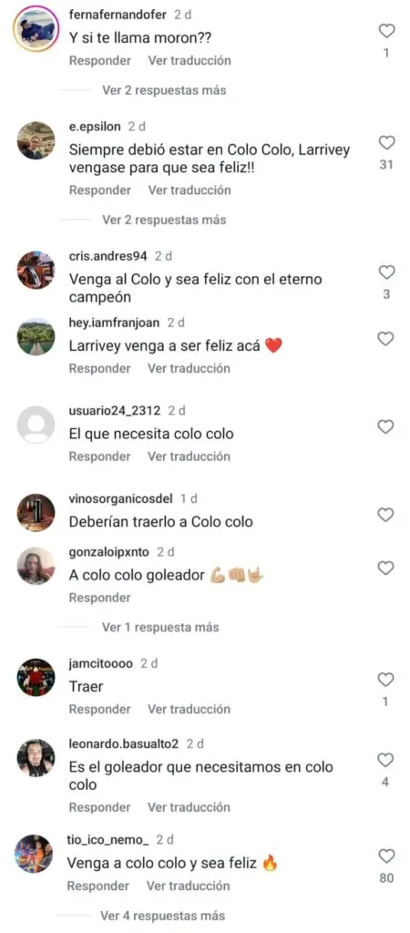 Comentarios de hinchas  de Colo-Colo que piden a Joaquín Larrivey como nuevo refuerzo.
