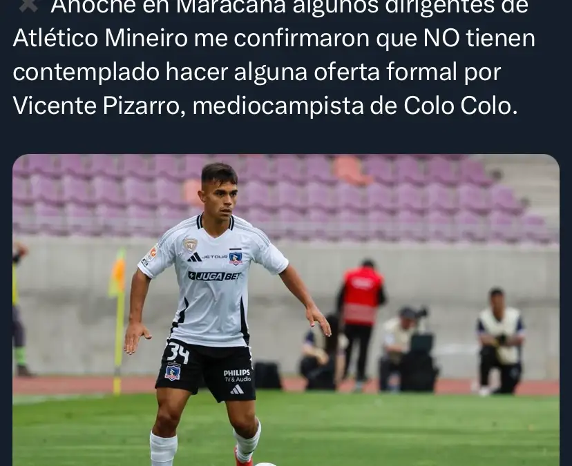 Atlético Mineiro descartó presentar oferta para fichar a Vicente Pizarro.