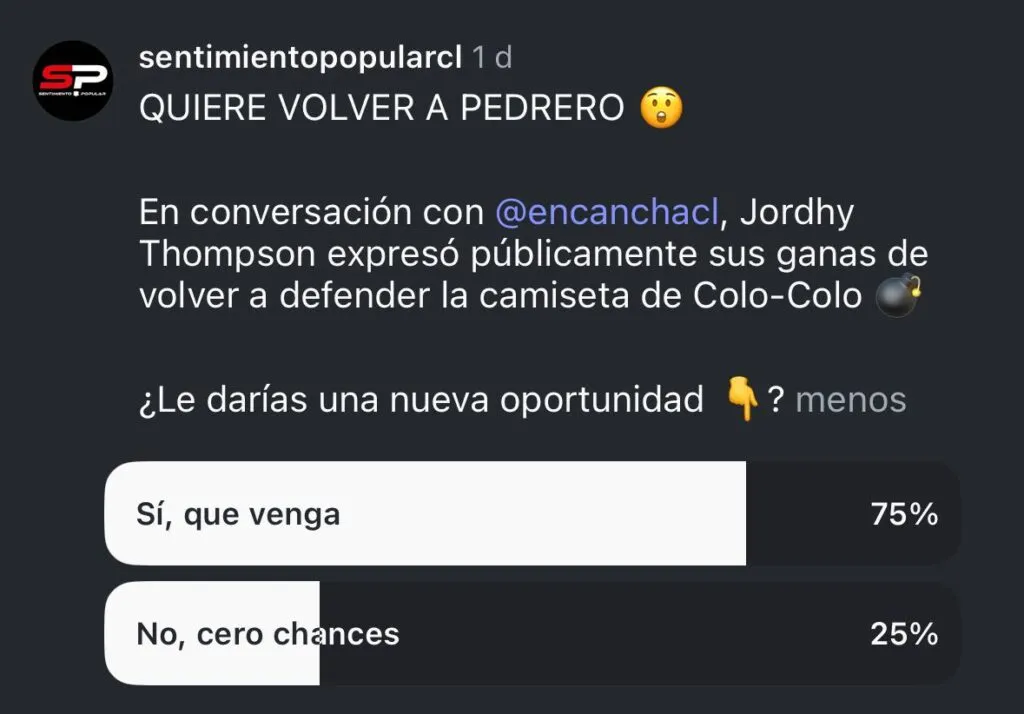 Encuesta sobre el retorno de Jordhy Thompson en Sentimiento Popular.