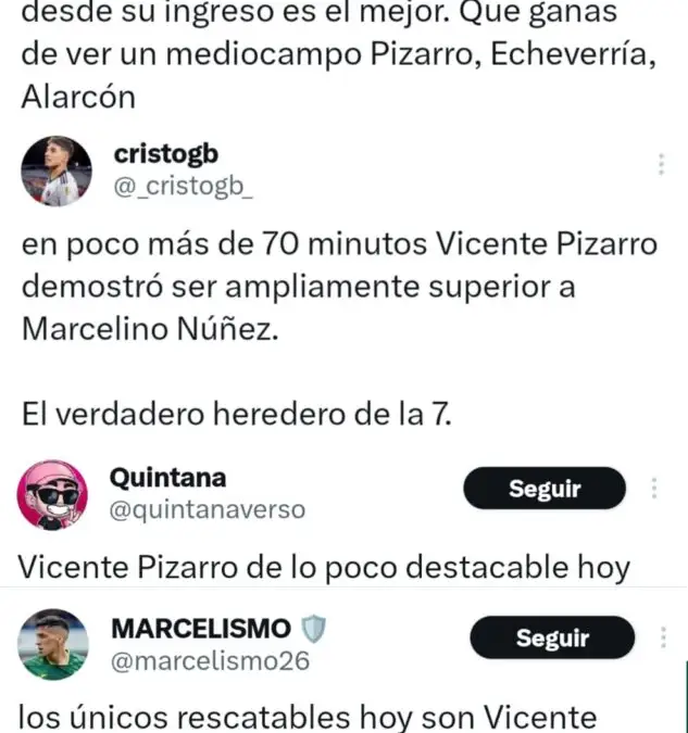 Elogios a Vicente Pizarro.