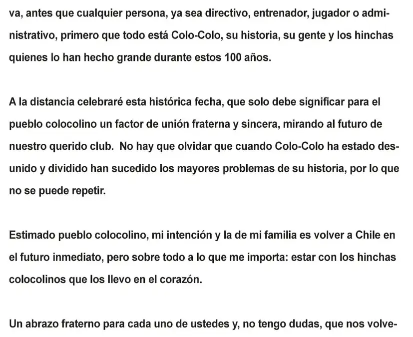 El comunicado emitido por el DT campeón de la Libertadores con el Cacique.