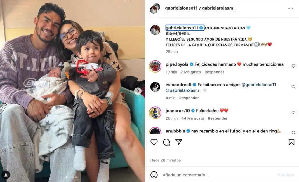 Gabriel Suazo y Gabriela Rojas anunciaron el nacimiento de Antoine, su segundo hijo.