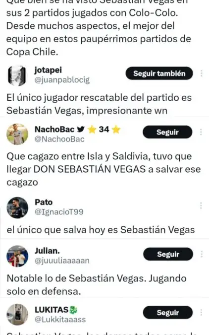 Hinchas de Colo-Colo llenaron de elogios a Sebastián Vegas.
