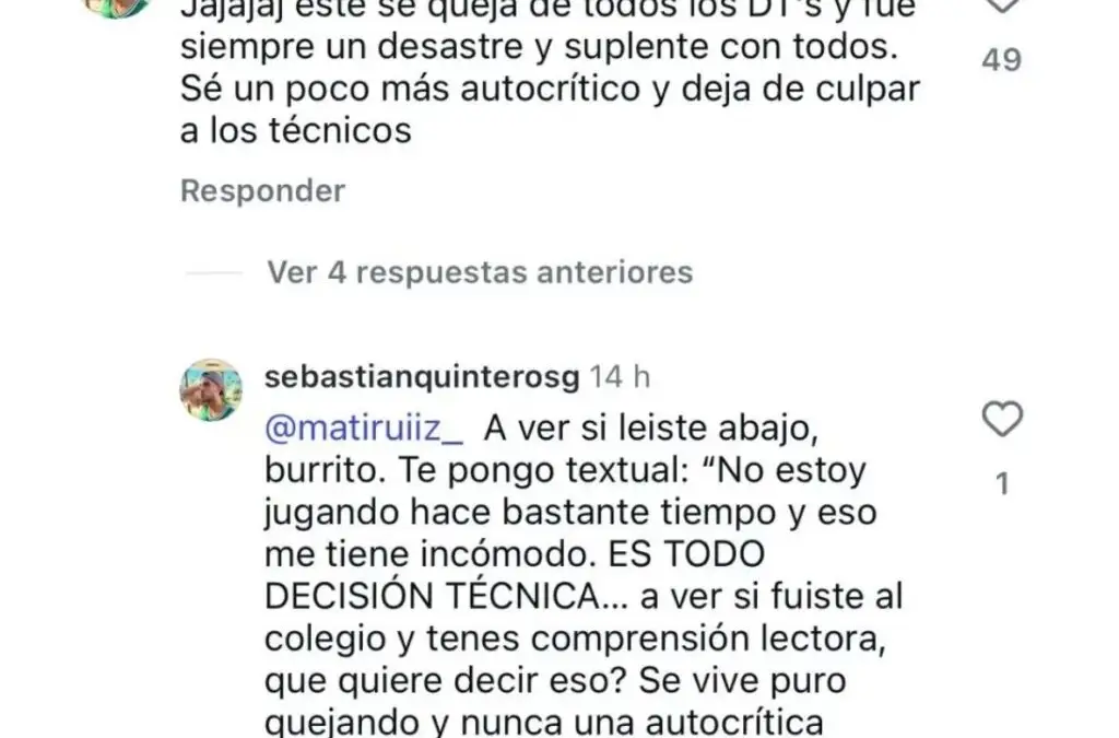Sebastián Quinteros llenó de críticas a Matías Moya.
