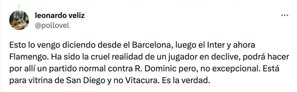 Captura de pantalla sobre tweet de Leonardo Véliz.